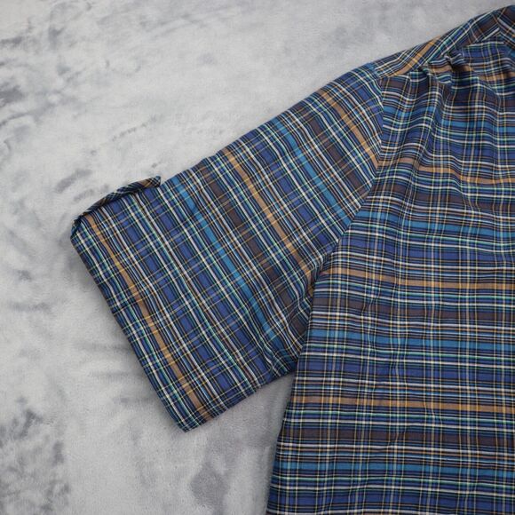 MLM Label Shirt Womens Multicolor Short Sleeve Vneck Button Plaid Blouse - Picture 11 of 16